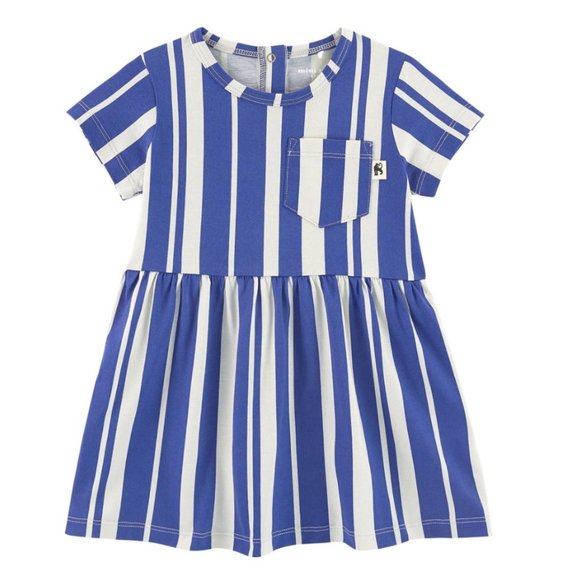 Mini Rodini Organic Cotton Odd Stripe Blue and Cream Baby T-Shirt Dress … - Picture 1 of 9